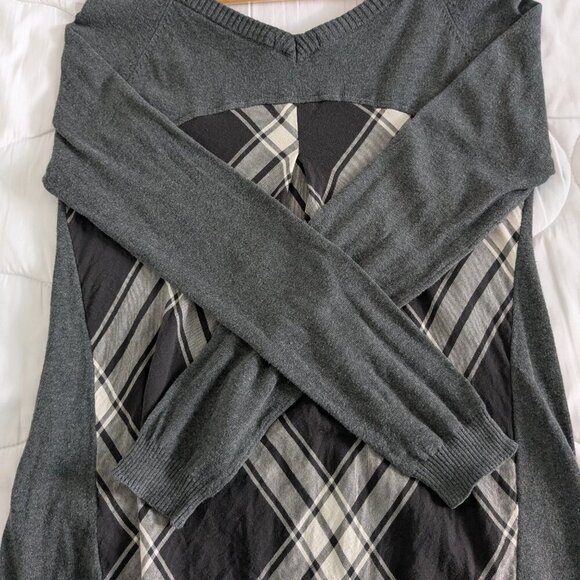 Prana Top Women's Medium Charcoal Colorblock Natalia Sweater Plaid Long Sleeve - Picture 11 of 13